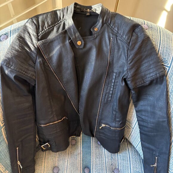 7 For All Mankind XS Coated Black Moto Jacket - Picture 5 of 5